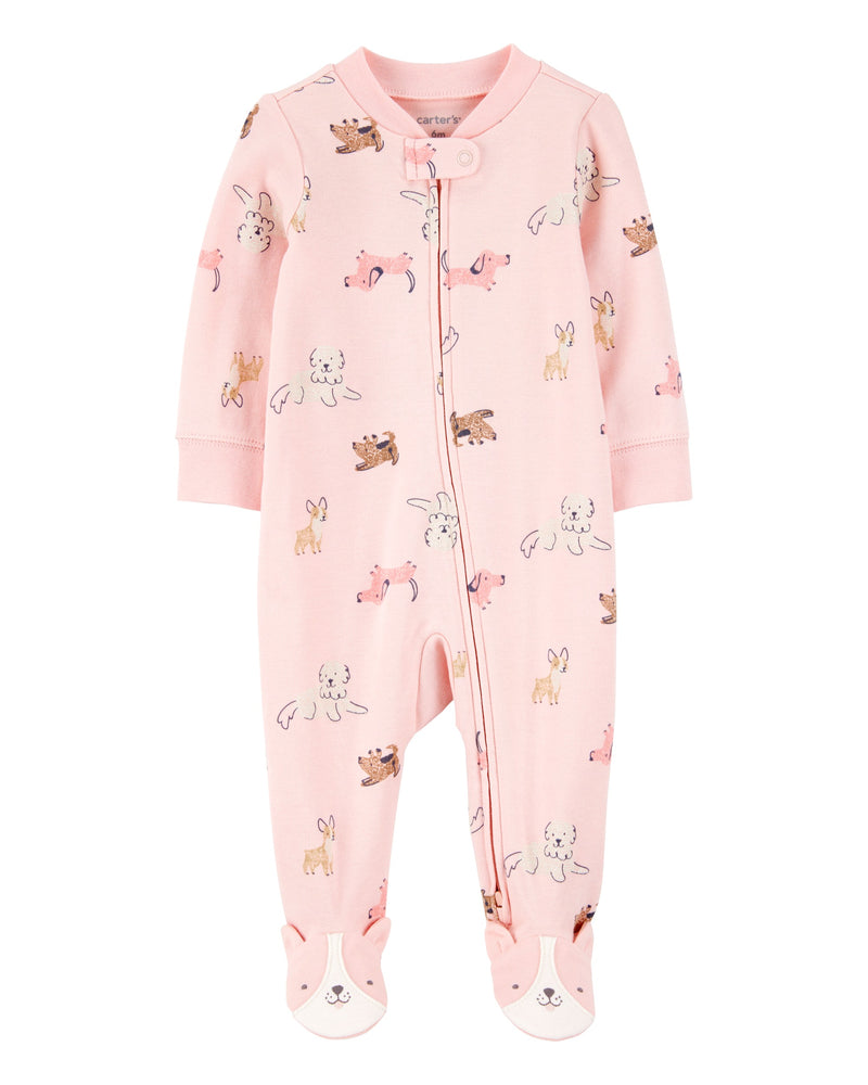 Baby Girl Dog Print 2-Way Zip Cotton Sleep & Play Pajamas