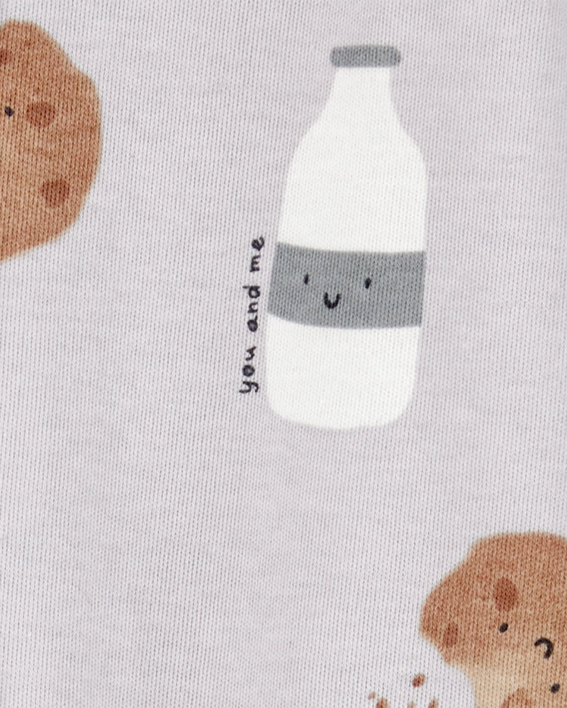 Baby Milk & Cookies 2-Way Zip Cotton Sleep & Play Pajamas - Grey