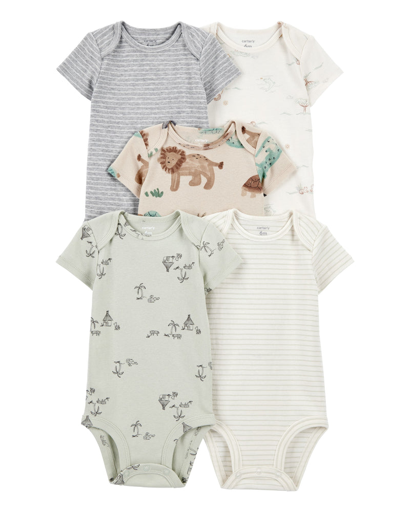 Baby Boy 5-Pack Safari Short Sleeve Bodysuits - Assorted