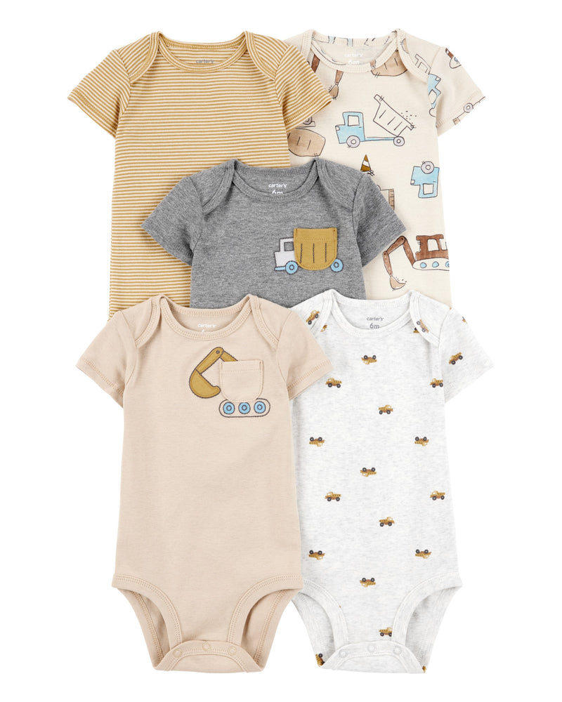 Baby Boy 5-Pack Construction Short-Sleeve Cotton Bodysuits - Assorted