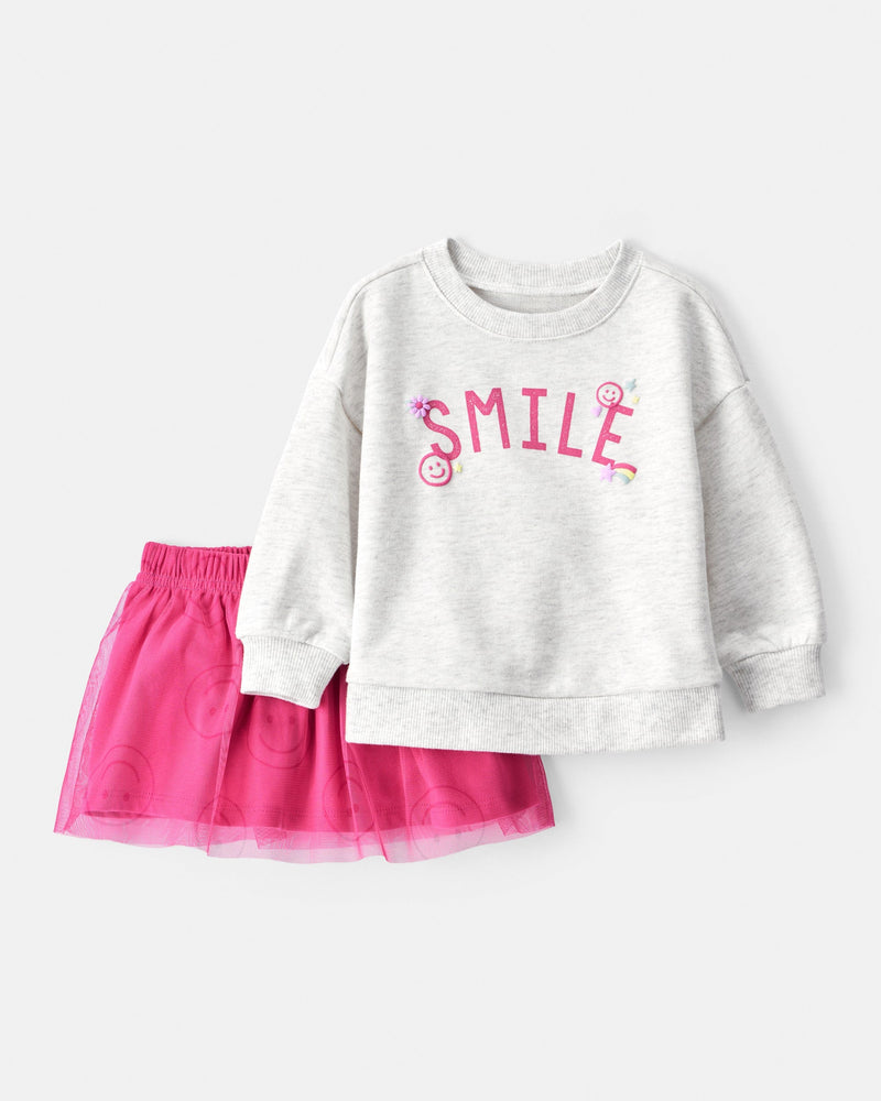 Baby Girl Smile French Terry Long-Sleeve Top & Skirt Set - Pink