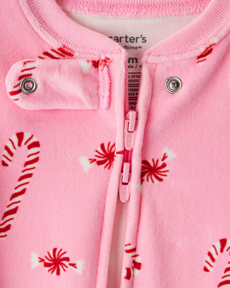 Baby Girl Pink Peppermints DreamPlush Long-Sleeve Snug Fit 1-Piece Pajamas - Pink