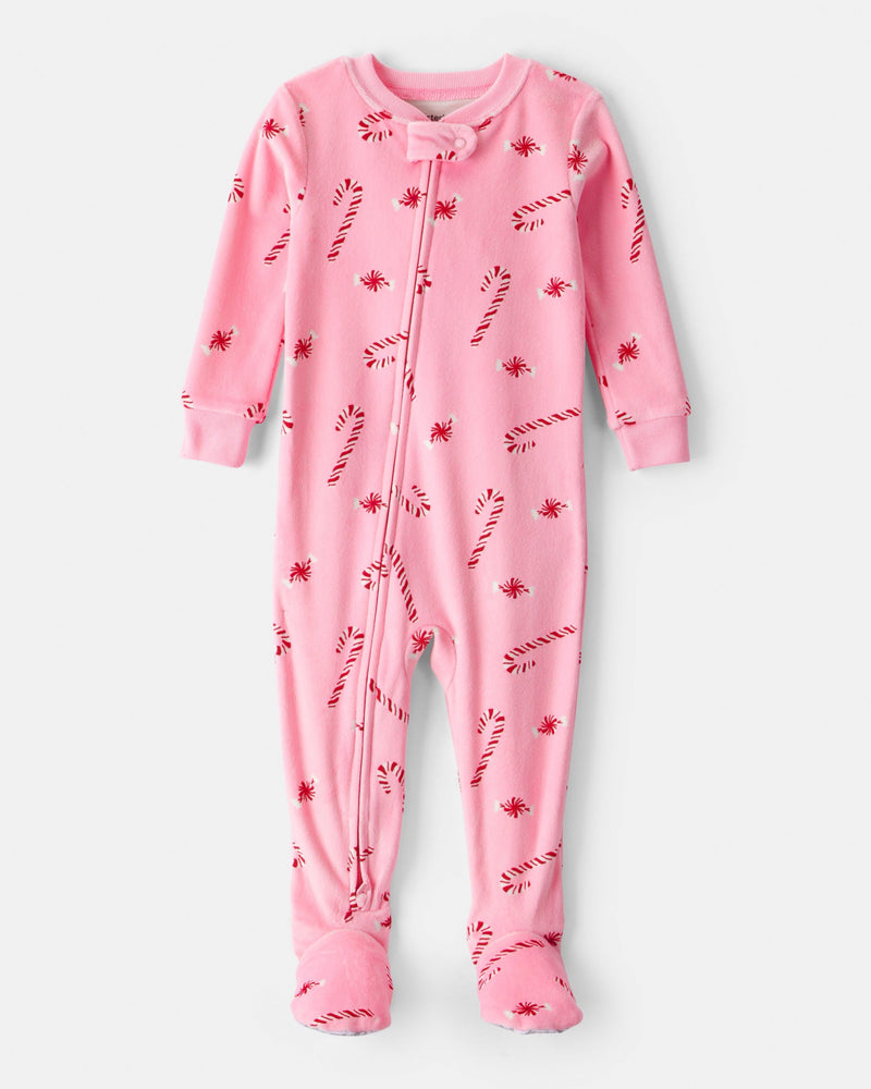 Baby Girl Pink Peppermints DreamPlush Long-Sleeve Snug Fit 1-Piece Pajamas - Pink