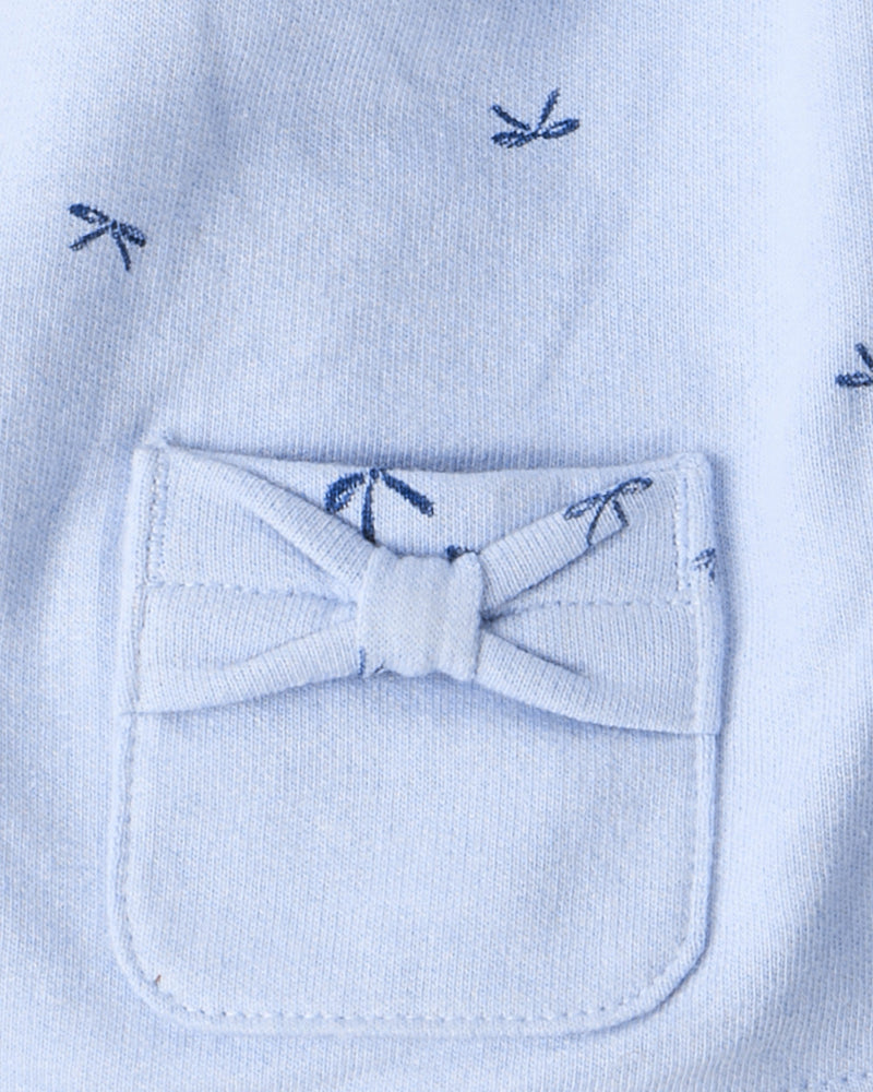Baby Girl 3-Piece Bow Print Sleeveless Jacket; Bodysuit & Pant Set - Blue