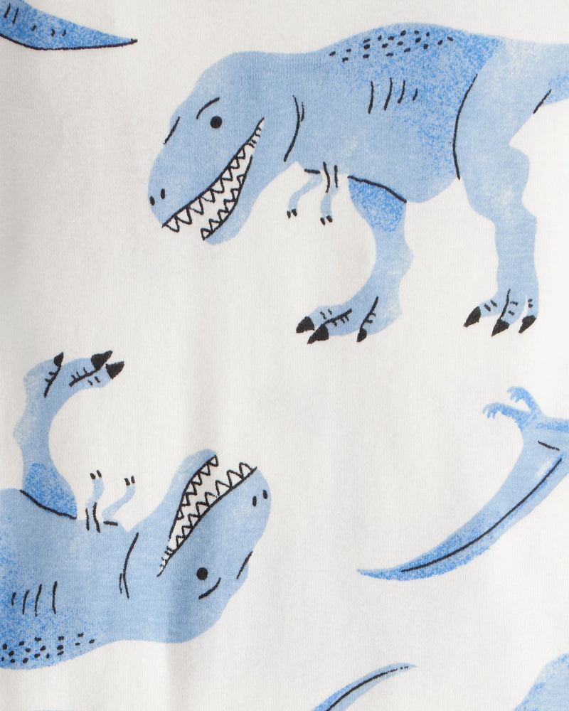 Baby Boy Dinosaur Print 100% Cotton Long-Sleeve 4-Piece Pajamas - White/Blue