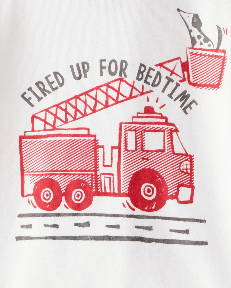 Baby Boy Firetruck Print 100% Cotton Long-Sleeve 4-Piece Pajamas - Red/White