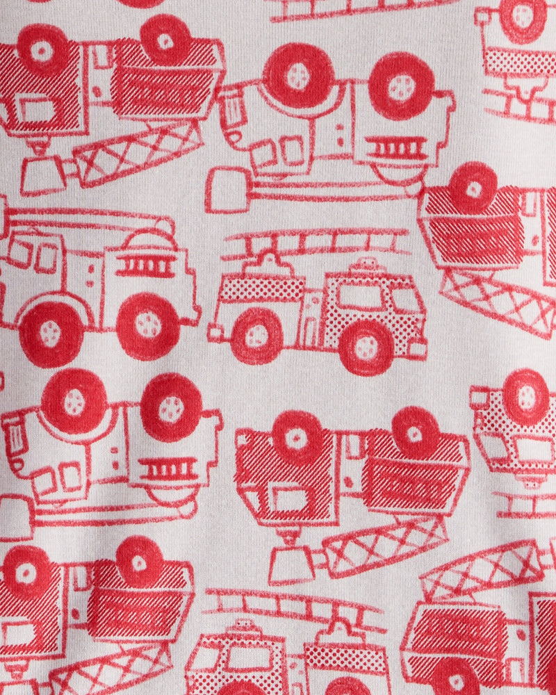 Baby Boy Firetruck Print 100% Cotton Long-Sleeve 4-Piece Pajamas - Red/White