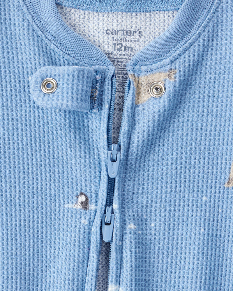 Baby Boy Arctic Animal Print Cotton Long-Sleeve Snug Fit 1-Piece Pajamas - Blue