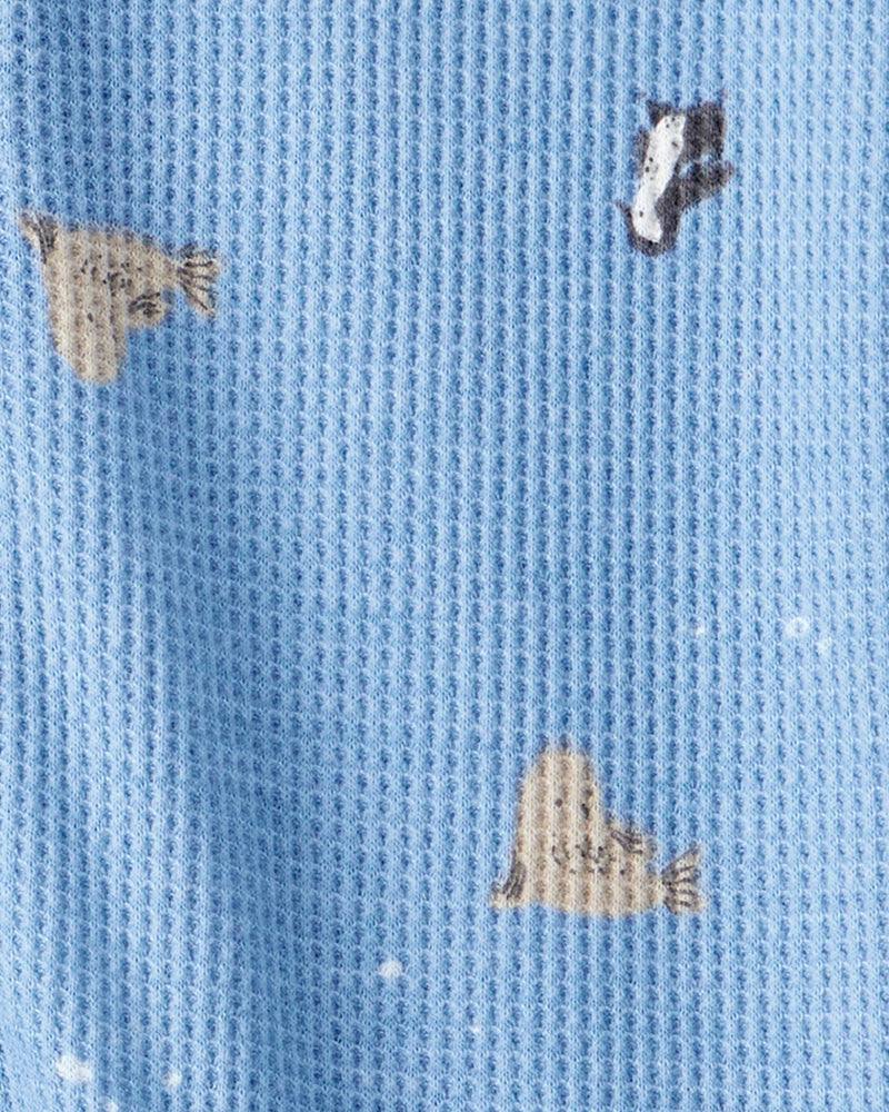 Baby Boy Arctic Animal Print Cotton Long-Sleeve Snug Fit 1-Piece Pajamas - Blue