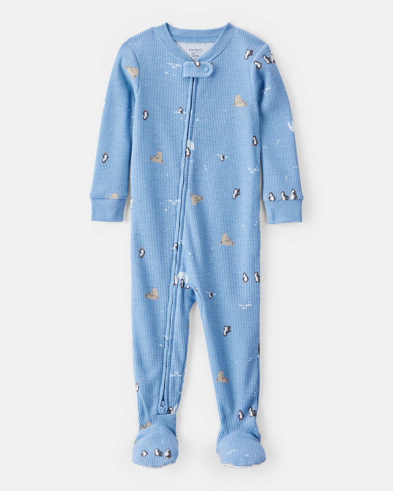 Baby Boy Arctic Animal Print Cotton Long-Sleeve Snug Fit 1-Piece Pajamas - Blue