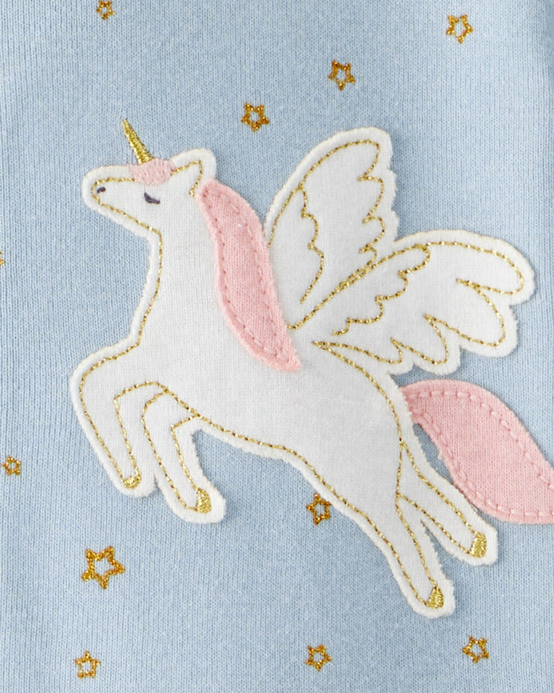 Baby Girl Unicorn Star Print 100% Cotton Long-Sleeve 2-Way Zip 1-Piece Pajamas - Blue