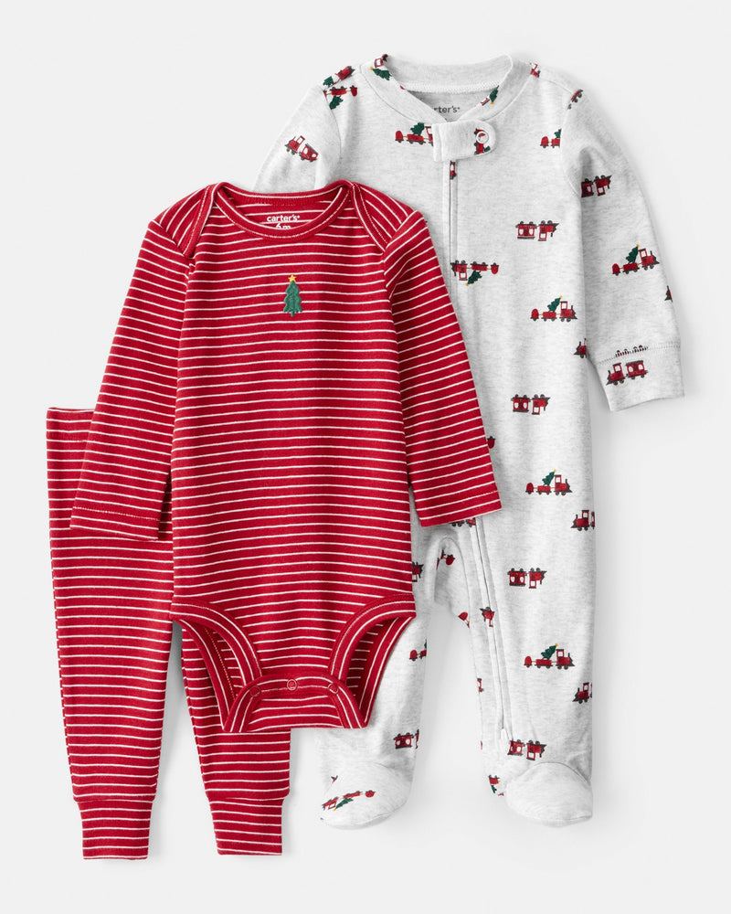 Baby Boy Christmas 3-Piece Sleep & Play Set - Red