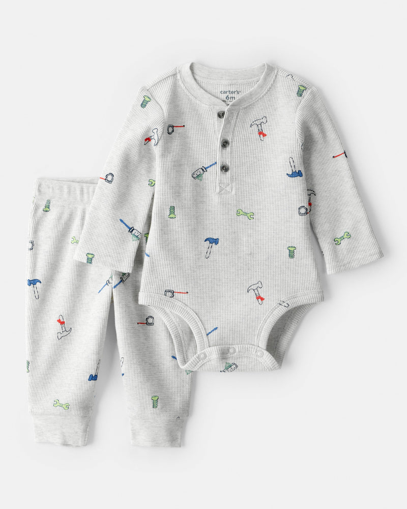 Baby Boy 2-Piece Construction Thermal Bodysuit & Pant Set - Grey