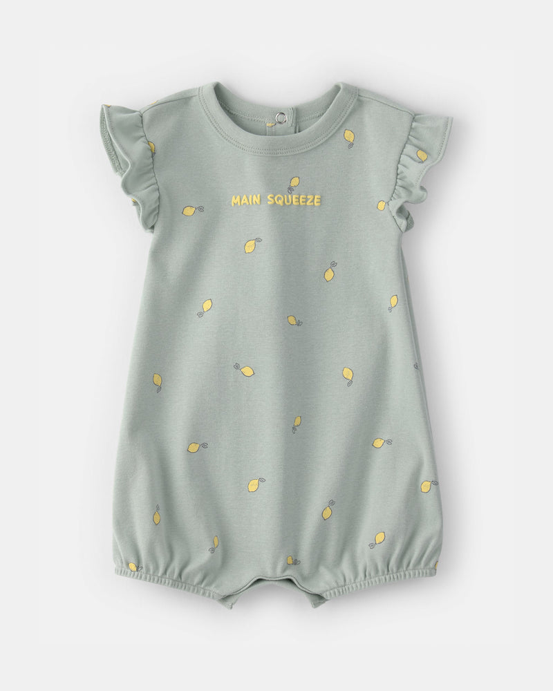 Baby Girl 'Main Squeeze' Lemon Short-Sleeve Romper - Green
