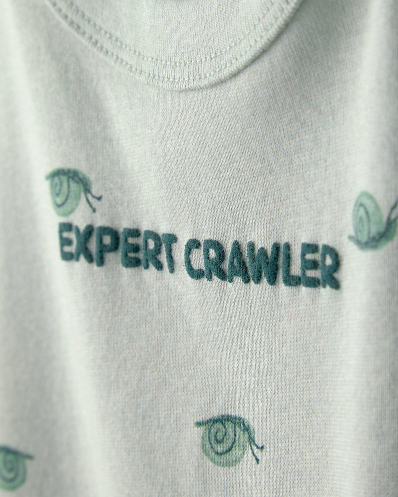 Baby Boy 'Expert Crawler' Snail Short-Sleeve Romper - Green