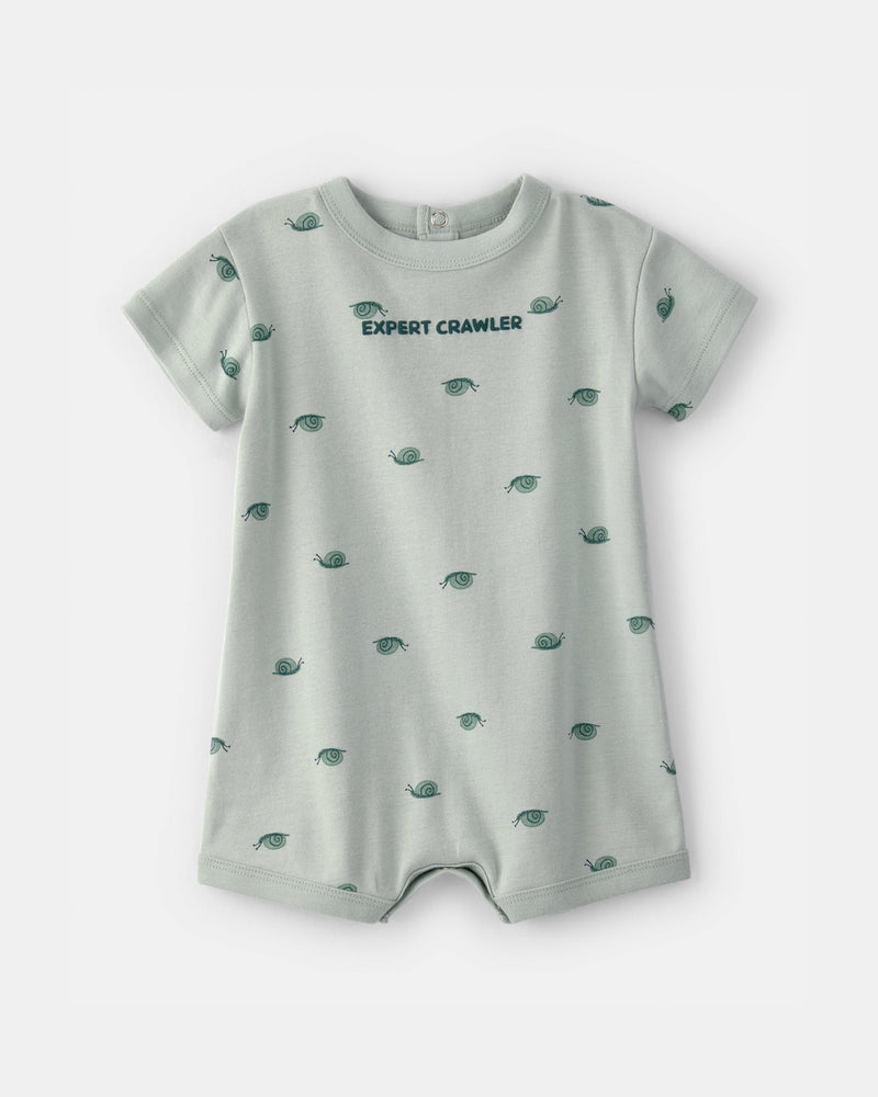 Baby Boy 'Expert Crawler' Snail Short-Sleeve Romper - Green
