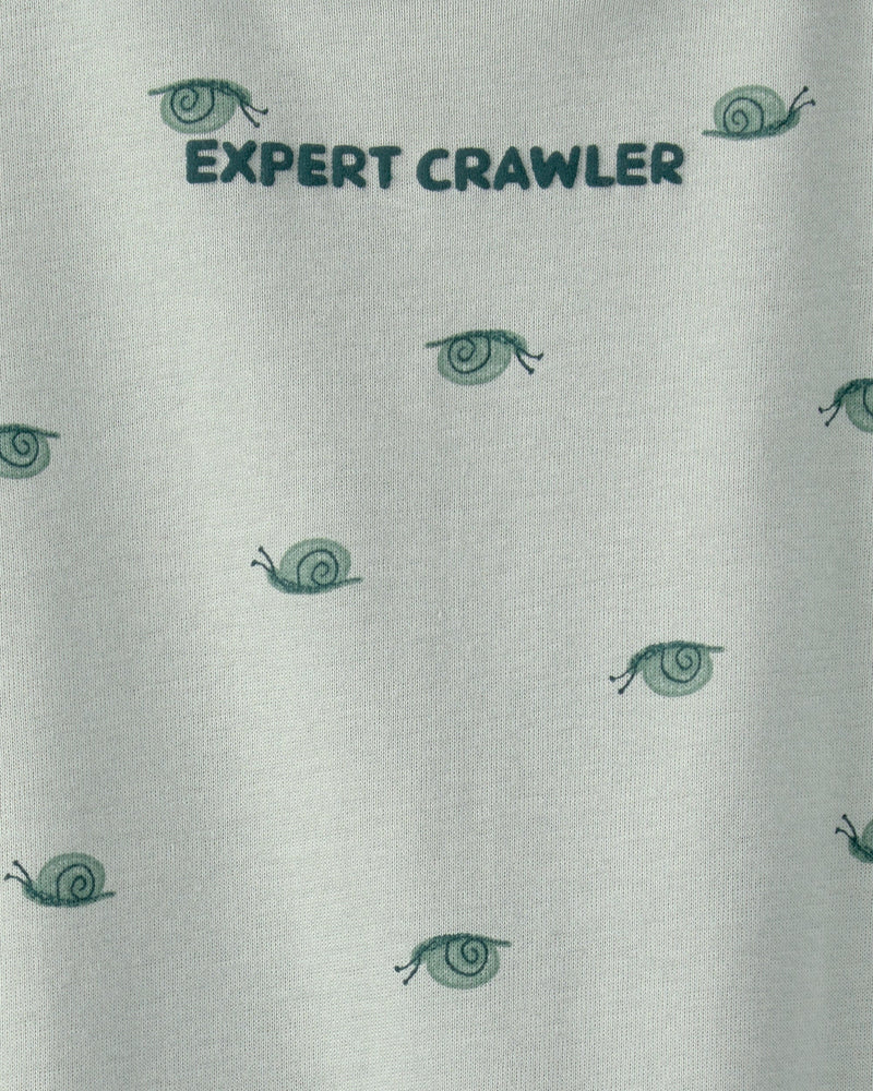 Baby Boy 'Expert Crawler' Snail Short-Sleeve Romper - Green