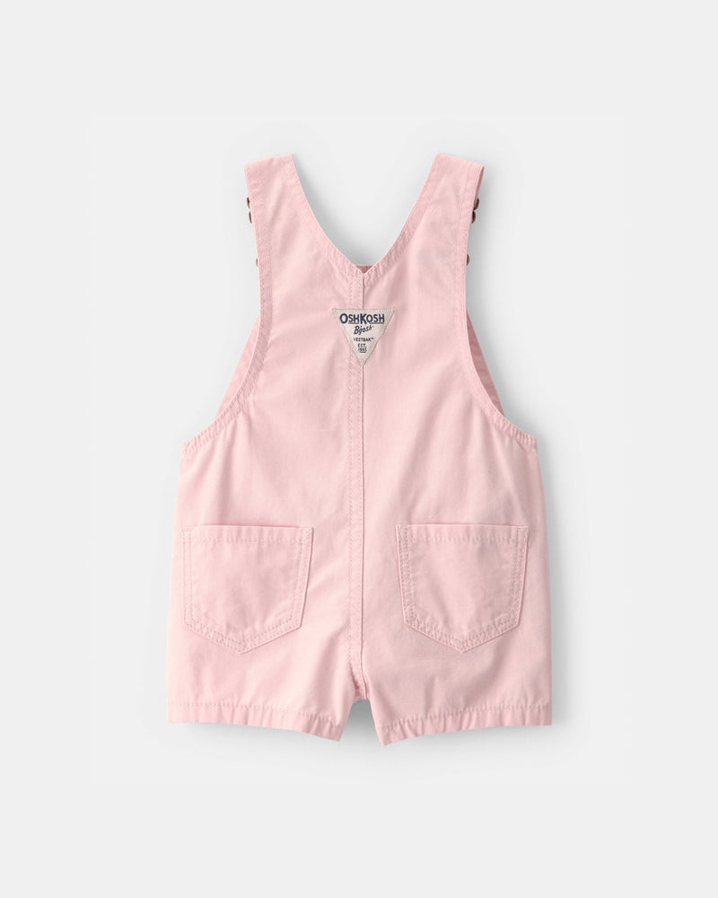 Baby Girl Heart Pocket Canvas Shortall - Pink