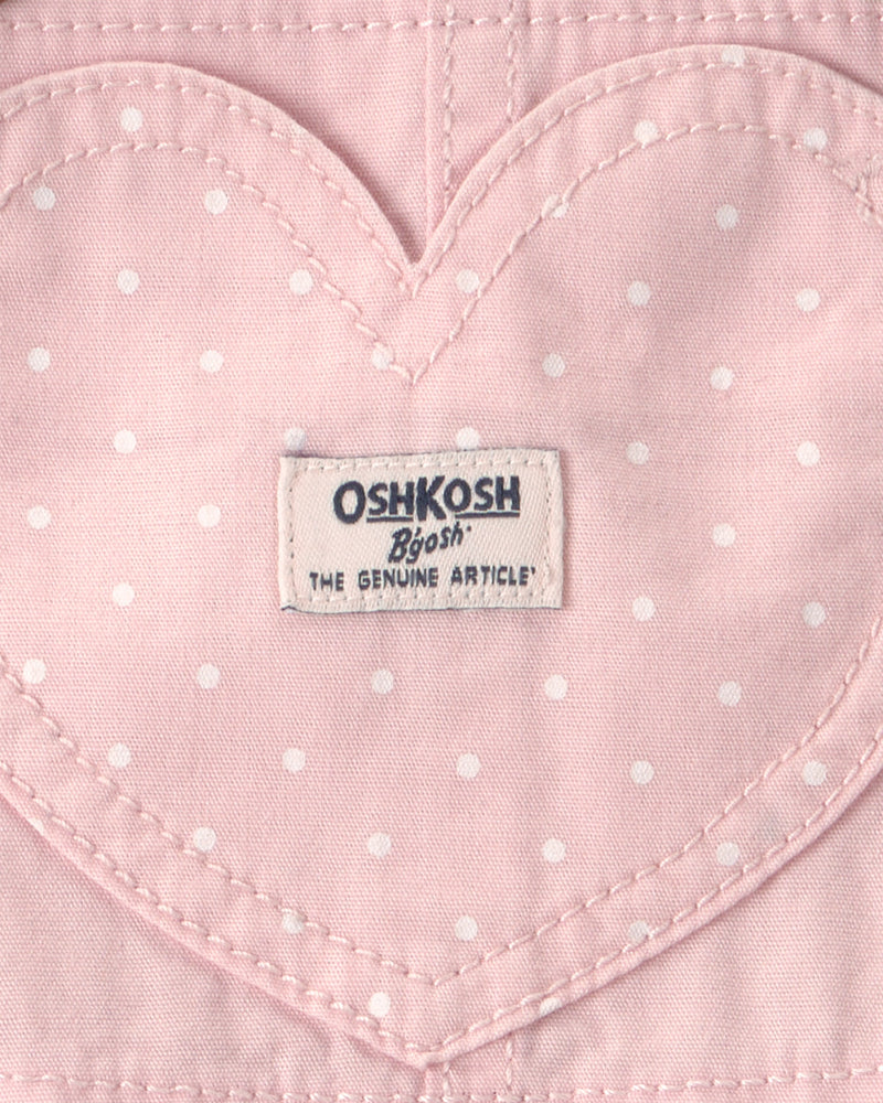 Baby Girl Heart Pocket Canvas Shortall - Pink