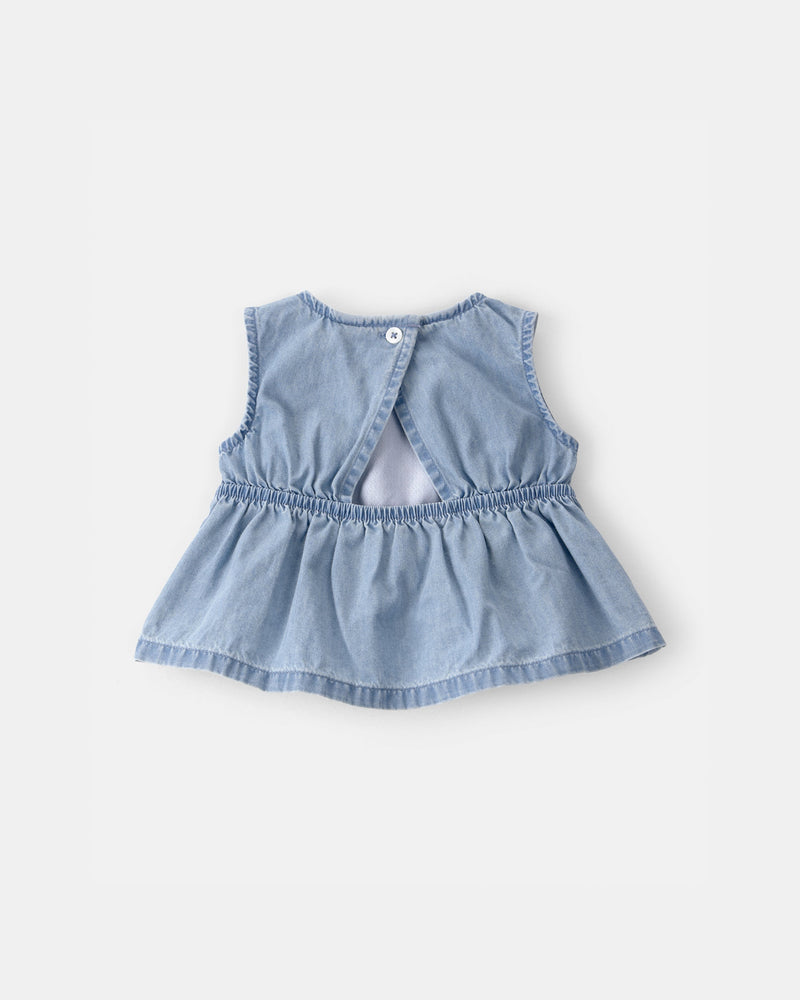 Baby Girl 3-Piece Cherry Chambray Sleeveless Top, Bodysuit & Short Set - Pink/Blue