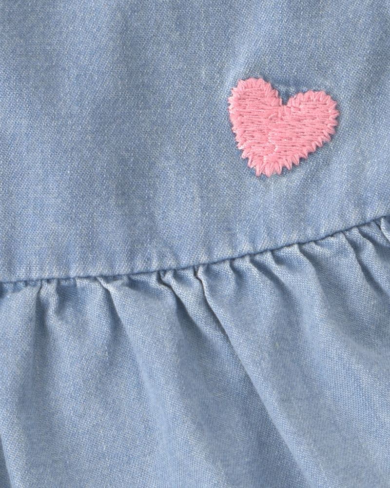 Baby Girl 3-Piece Cherry Chambray Sleeveless Top, Bodysuit & Short Set - Pink/Blue