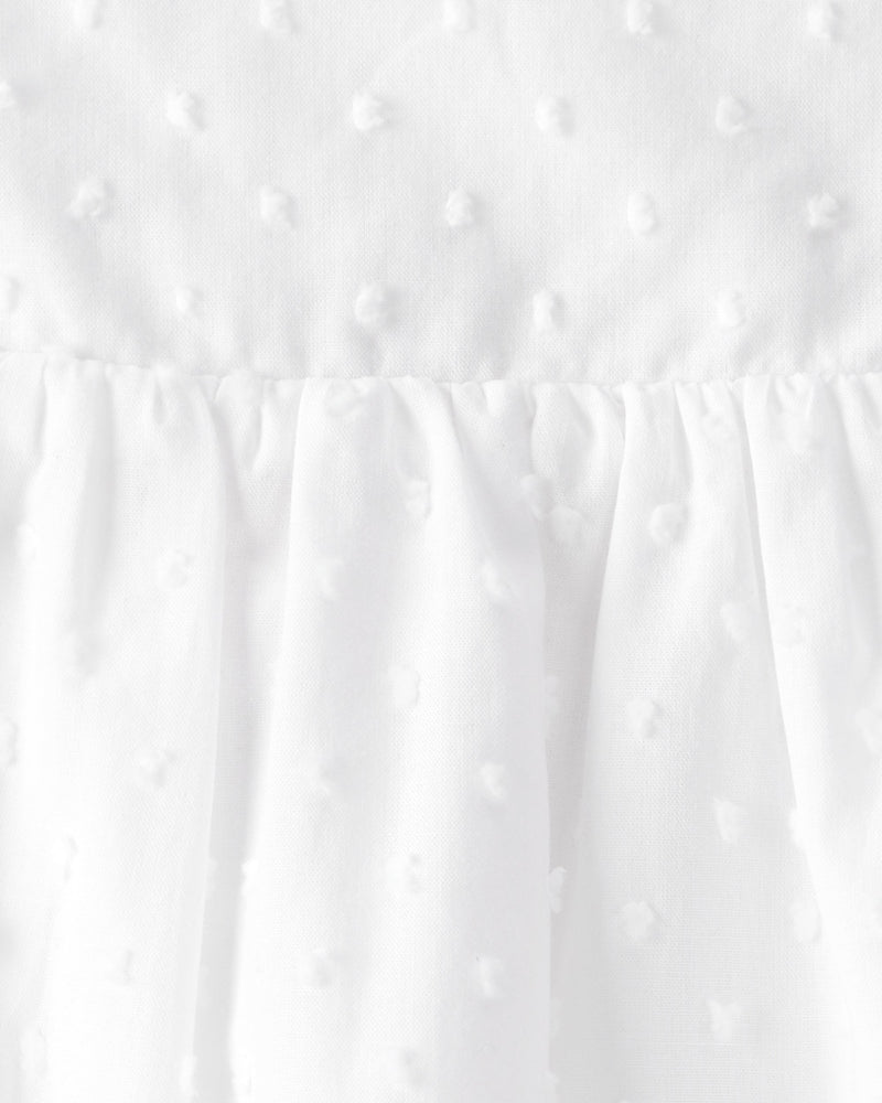 Baby Girl Swiss Dot Ruffle Dress - White
