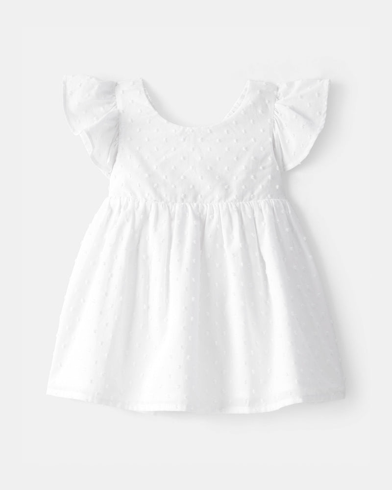 Baby Girl Swiss Dot Ruffle Dress - White