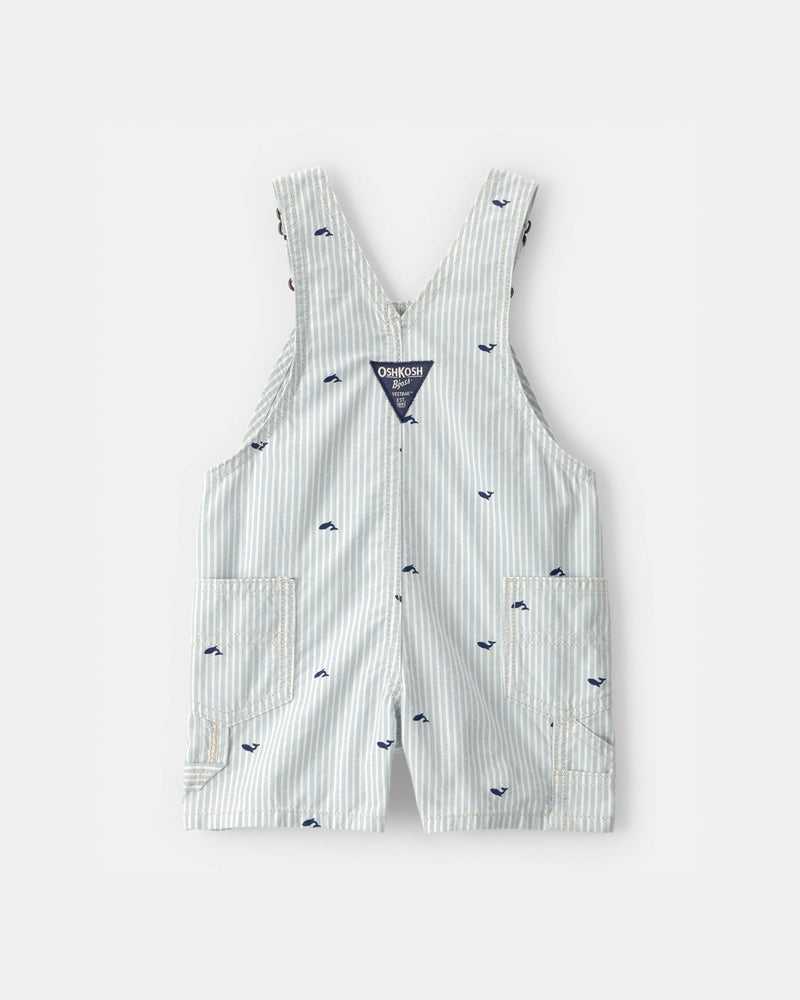 Baby Boy Whale Striped Shortall - Blue/White