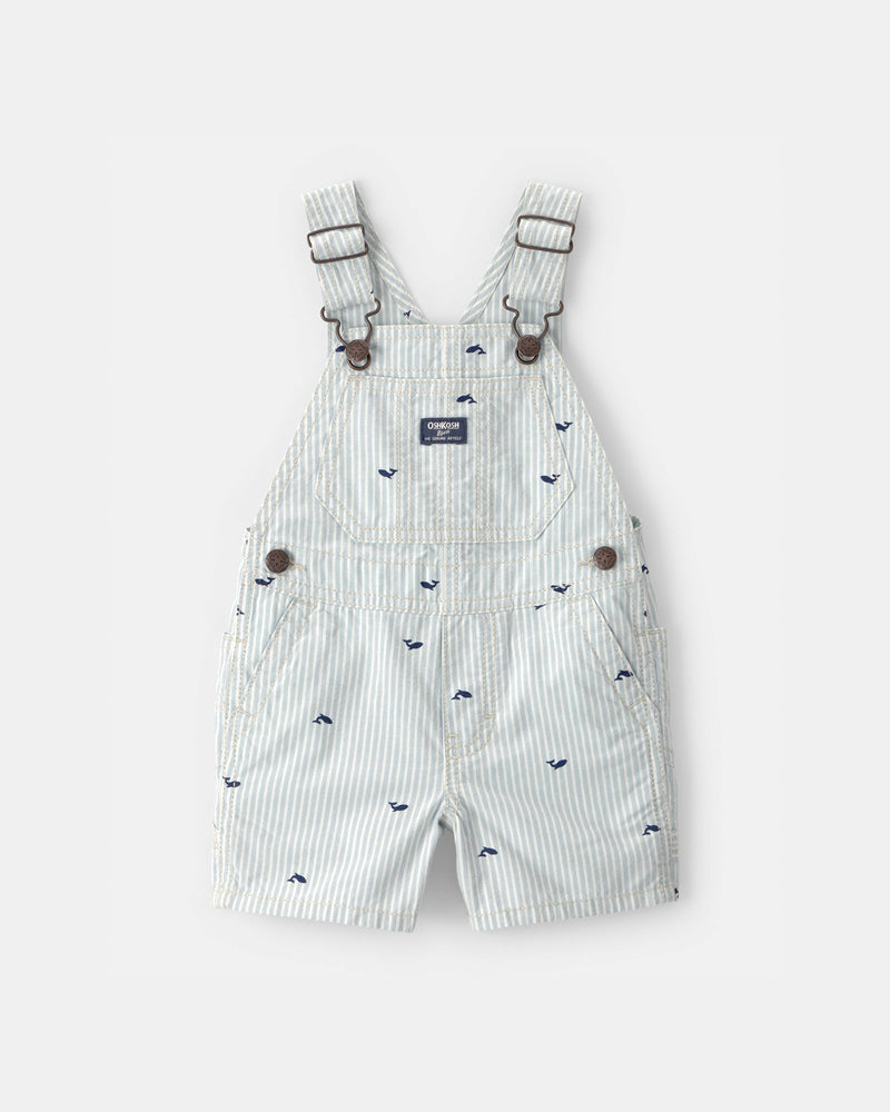 Baby Boy Whale Striped Shortall - Blue/White