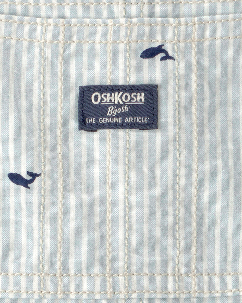 Baby Boy Whale Striped Shortall - Blue/White