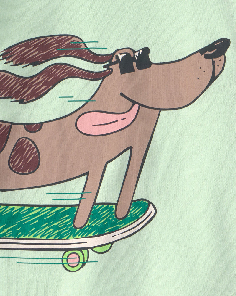 Baby Boy Skateboard Dog Cotton Short-Sleeve Snug Fit 4-Piece Pajama Set - Green