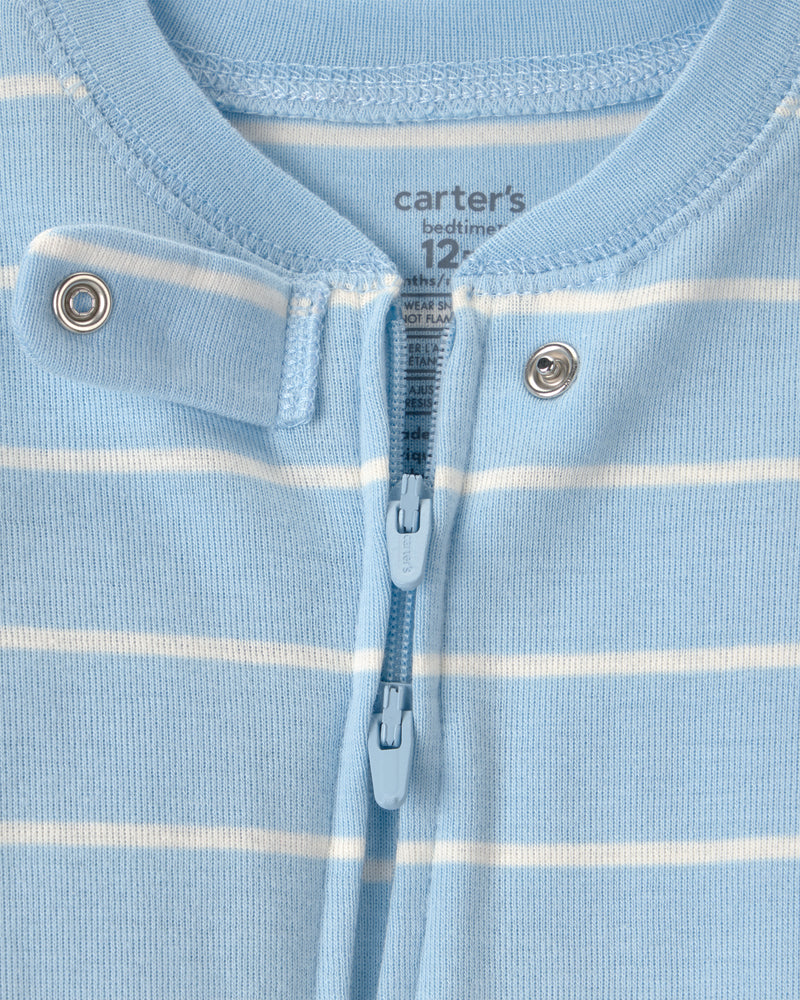 Baby Boy Alligator Striped 100% Cotton Snug Fit 1-Piece Pajama - Blue