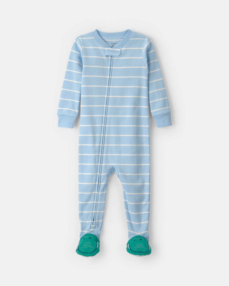 Baby Boy Alligator Striped 100% Cotton Snug Fit 1-Piece Pajama - Blue