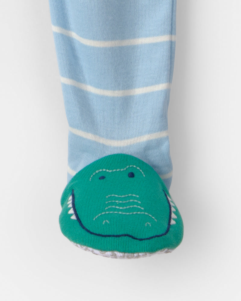 Baby Boy Alligator Striped 100% Cotton Snug Fit 1-Piece Pajama - Blue