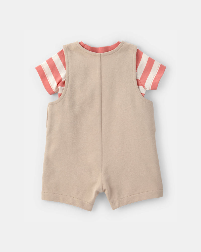 Baby Boy 2-Piece Boat Striped Overall Set - Brown/Orange