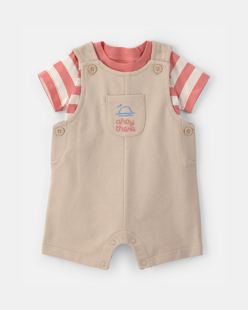 Baby Boy 2-Piece Boat Striped Overall Set - Brown/Orange