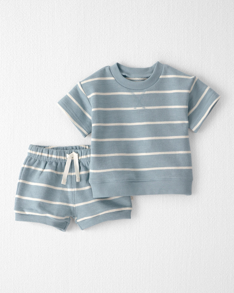 Baby Boy 2-Piece Organic Cotton Top & Short Set in Stripes