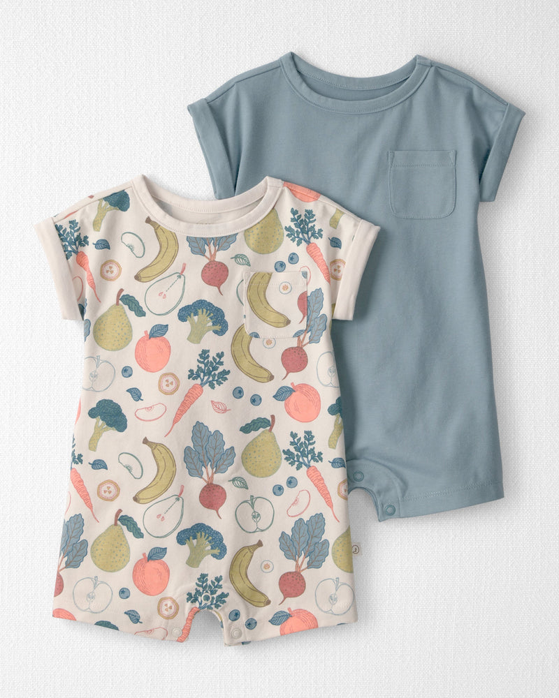 Baby 2-Pack Organic Cotton Rompers in Veggie Fruit Print