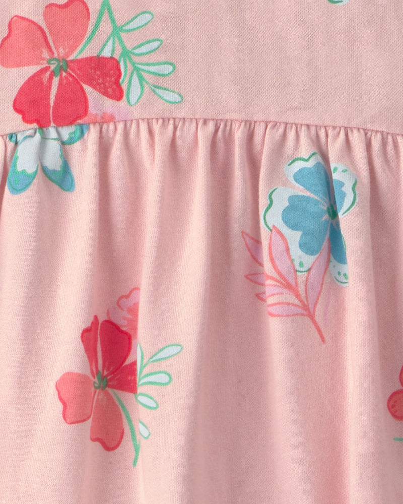 Baby Girl Floral Sleeveless Bodysuit Dress - Pink - Pink