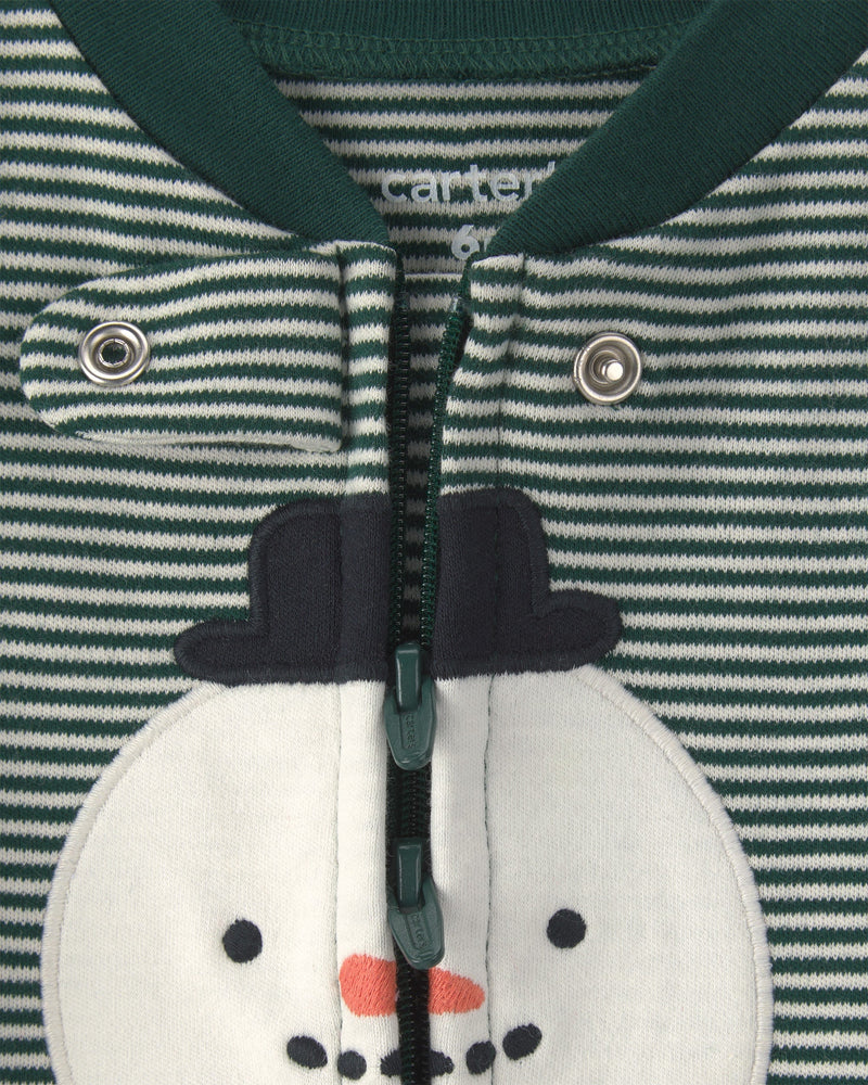 Baby Snowman 100% Cotton 2 Way Zip Sleep & Play Pajamas - Green