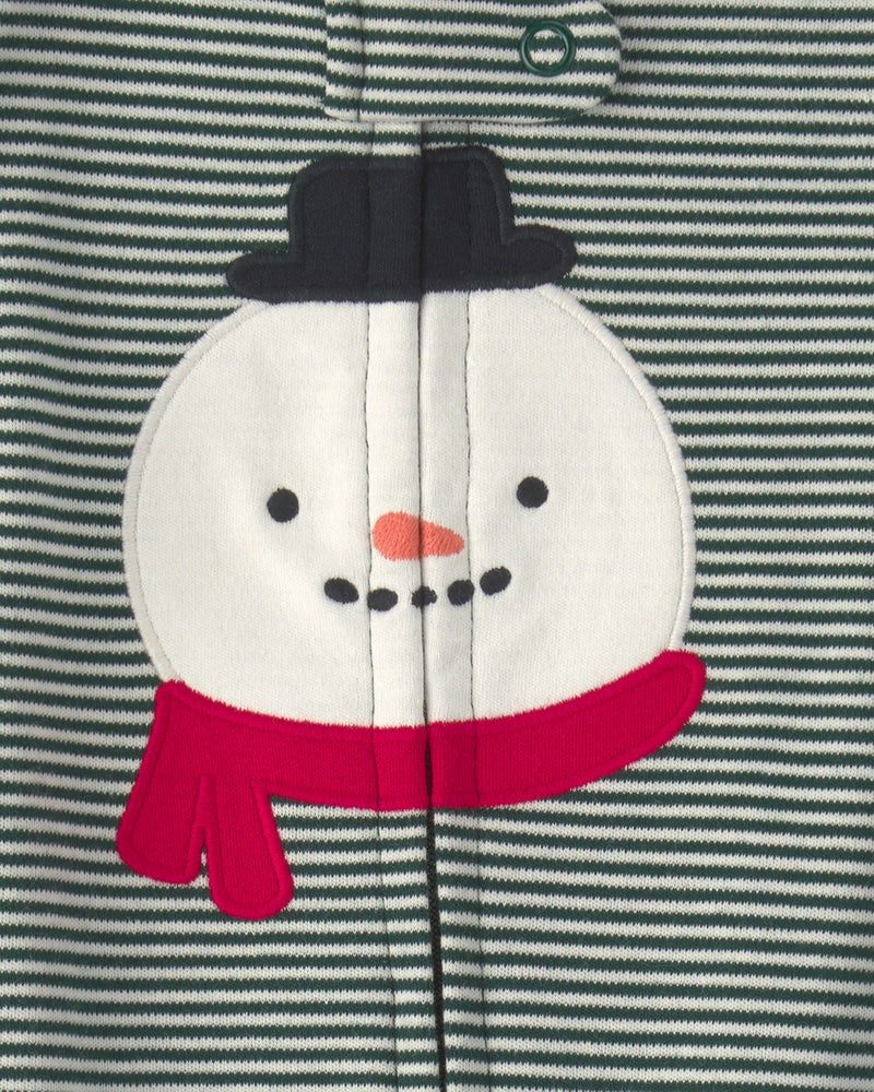 Baby Snowman 100% Cotton 2 Way Zip Sleep & Play Pajamas - Green