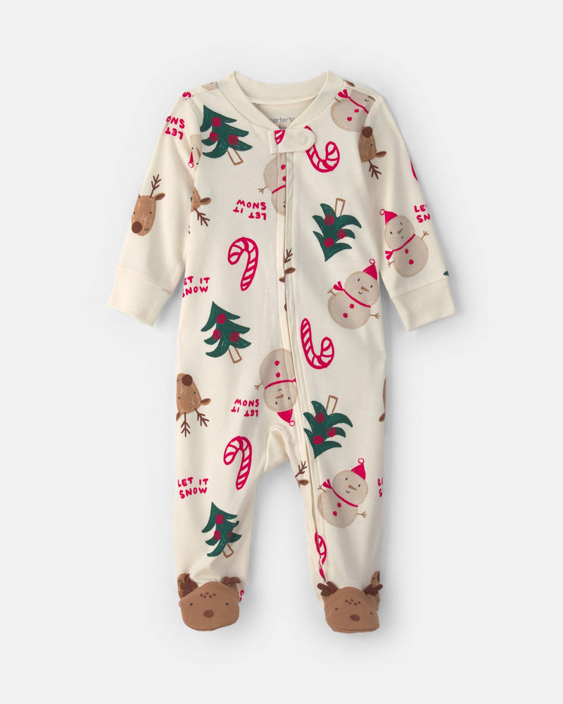 Baby Christmas Holiday Icon 100% Cotton 2 Way Zip Sleep & Play Pajamas - Multi