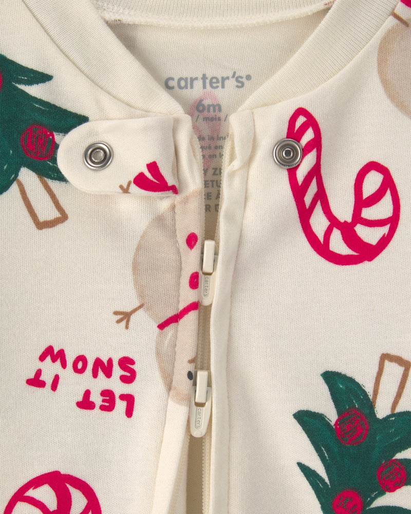 Baby Christmas Holiday Icon 100% Cotton 2 Way Zip Sleep & Play Pajamas - Multi