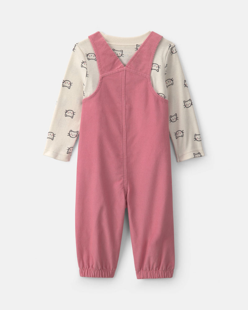 Infant Girls 2-Piece Cat Corduroy Overall Set - Pink
