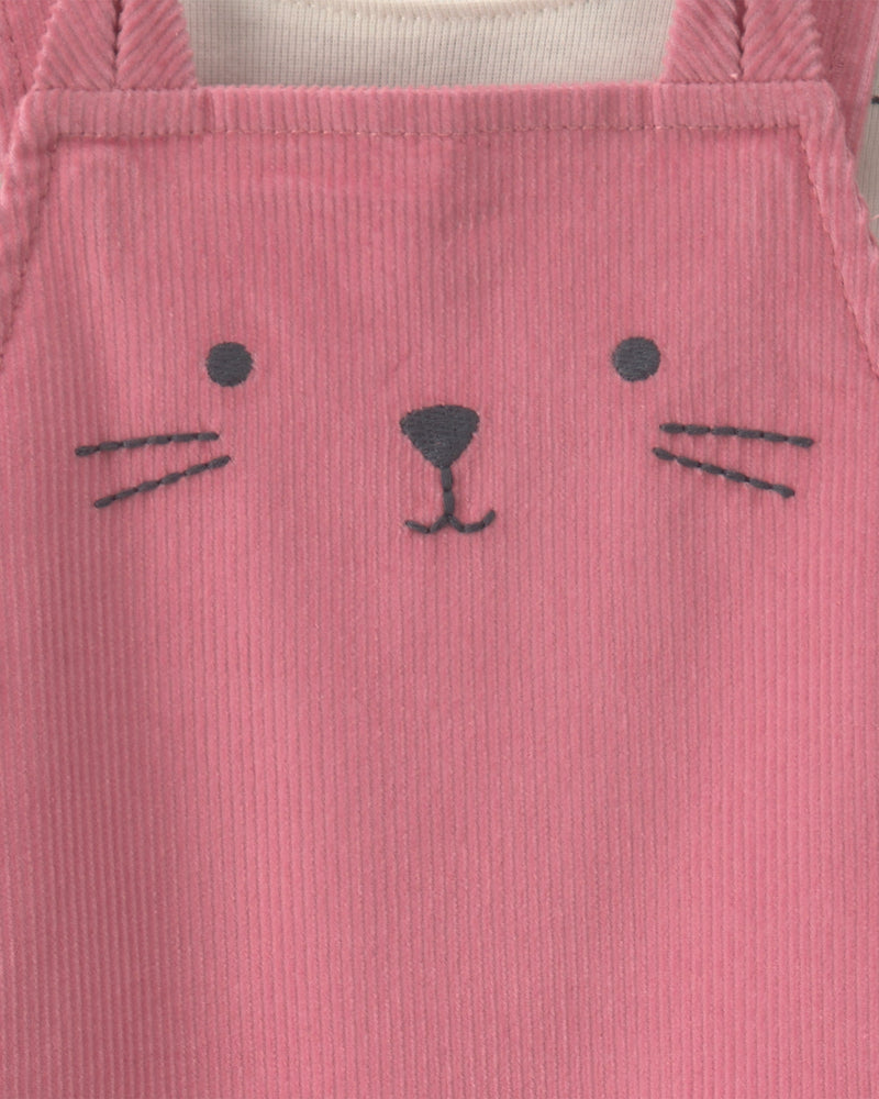 Infant Girls 2-Piece Cat Corduroy Overall Set - Pink