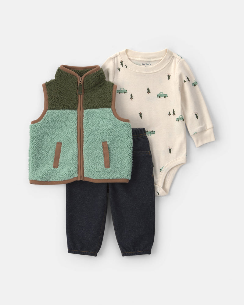 Infant Boys 3-Piece Teddy Fleece Long-Sleeve Layering Set - Assorted