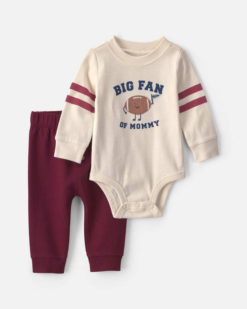 Baby Boy 2 Piece 'Big Fan Of Mommy' Football Long Sleeve Bodysuit & Pant Set - Assorted