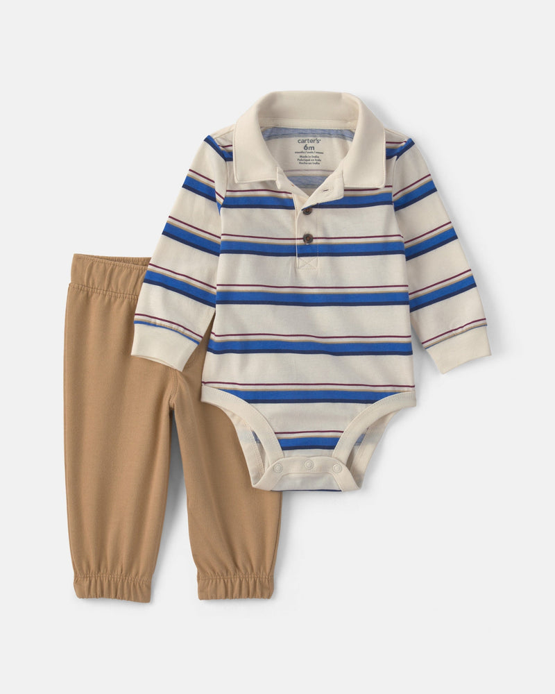 Baby Boy 2 Piece Striped Long Sleeve Bodysuit & Pant Set - Assorted