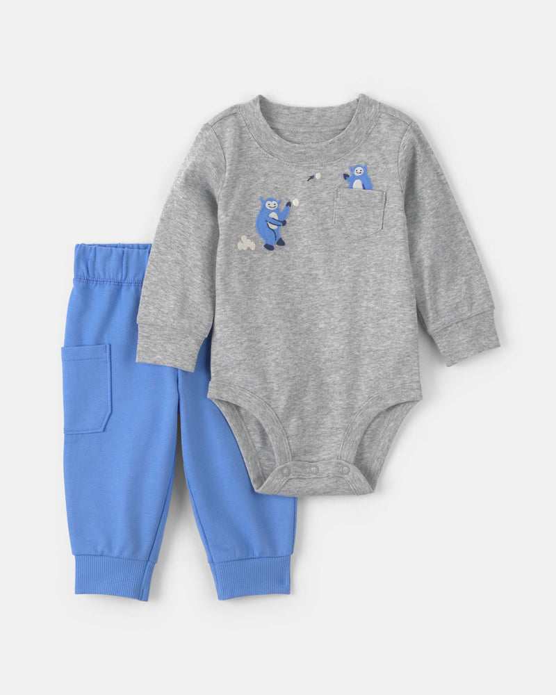 Baby Boy 2 Piece Bear Long Sleeve Bodysuit & Pant Set - Assorted