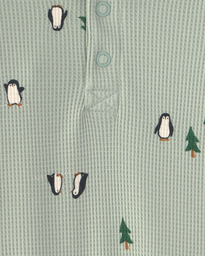 Baby Boy 2 Piece Penguin Thermal Long Sleeve Bodysuit & Pant Set - Green
